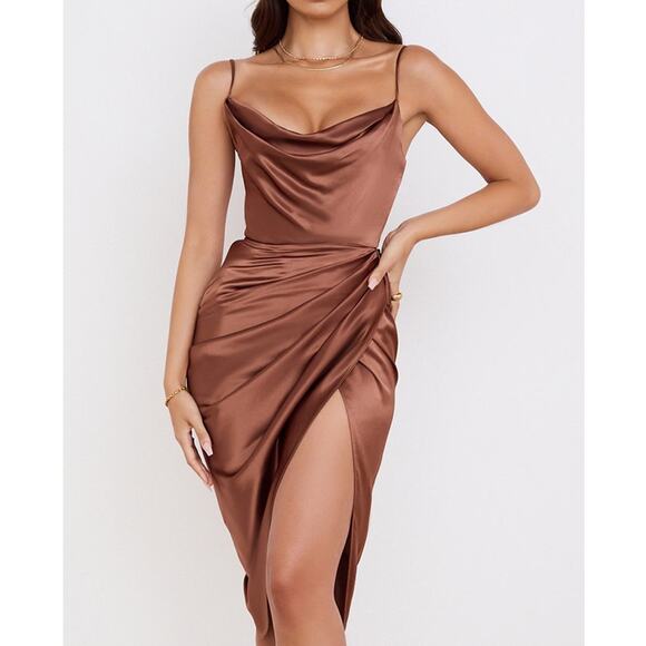 House Of CB Reva Toffee Satin Balcony Corset Dress - Picture 4 of 14